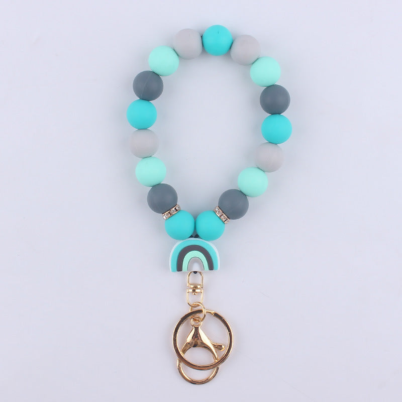 Llavero De Muñeca Con Cuentas De Silicona De Arco Iris Al Por Mayor